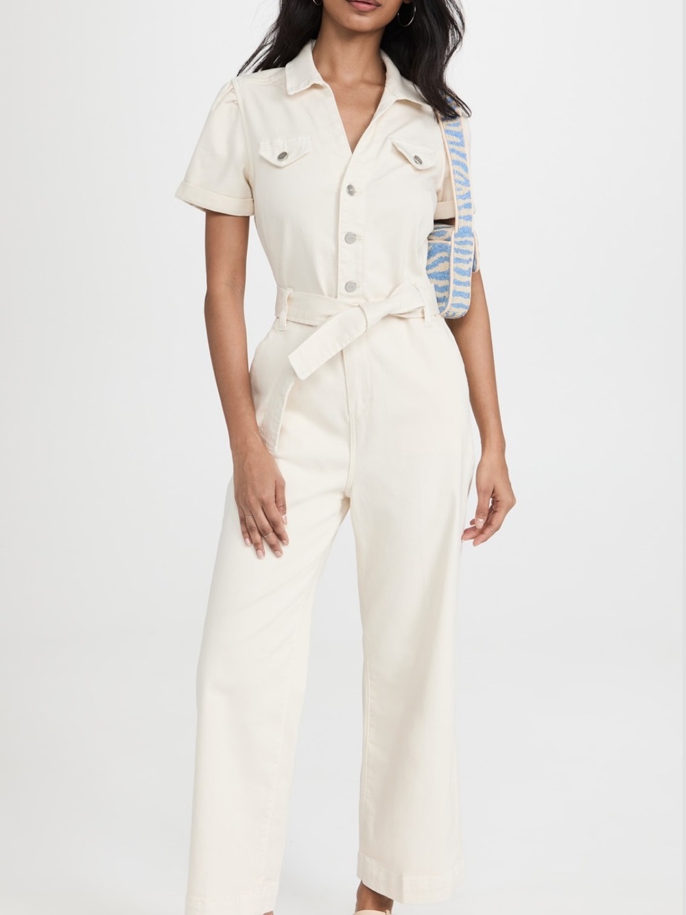 Paige Anessa Cream Short-Sleeve Belted Jumpsuit Womenโs 6